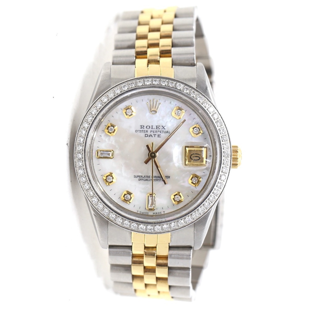 Rolex Oyster Perpetual Date Pearl Gold and Diamonds Watch - Picture 3 of 9